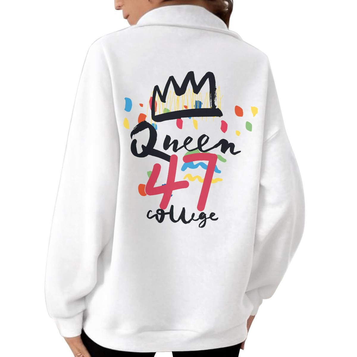 Women's White "Ptahra Apparel" Half-Zip Sweatshirt With Fleece