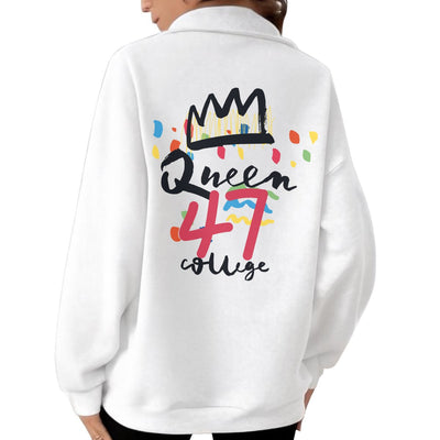 Women's White "Ptahra Apparel" Half-Zip Sweatshirt With Fleece