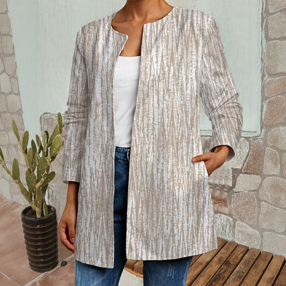 Ptahra B Women's Beige/White Zigzag Style Faux Sweater Cardigan