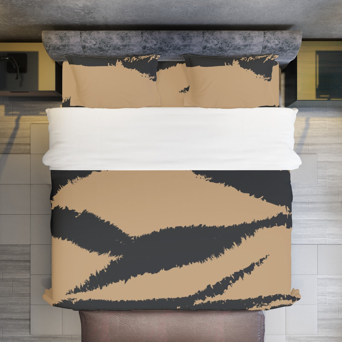 Ptahra B Brown/Black Animal Pattern Four-piece Duvet Cover Set