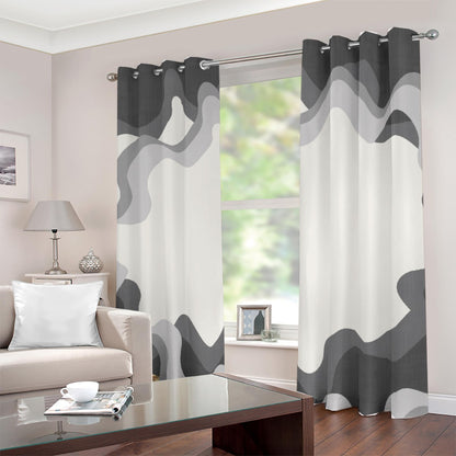 Ptahra White Multi-Grey/Black Coral Wave Style Blackout Grommet Curtains