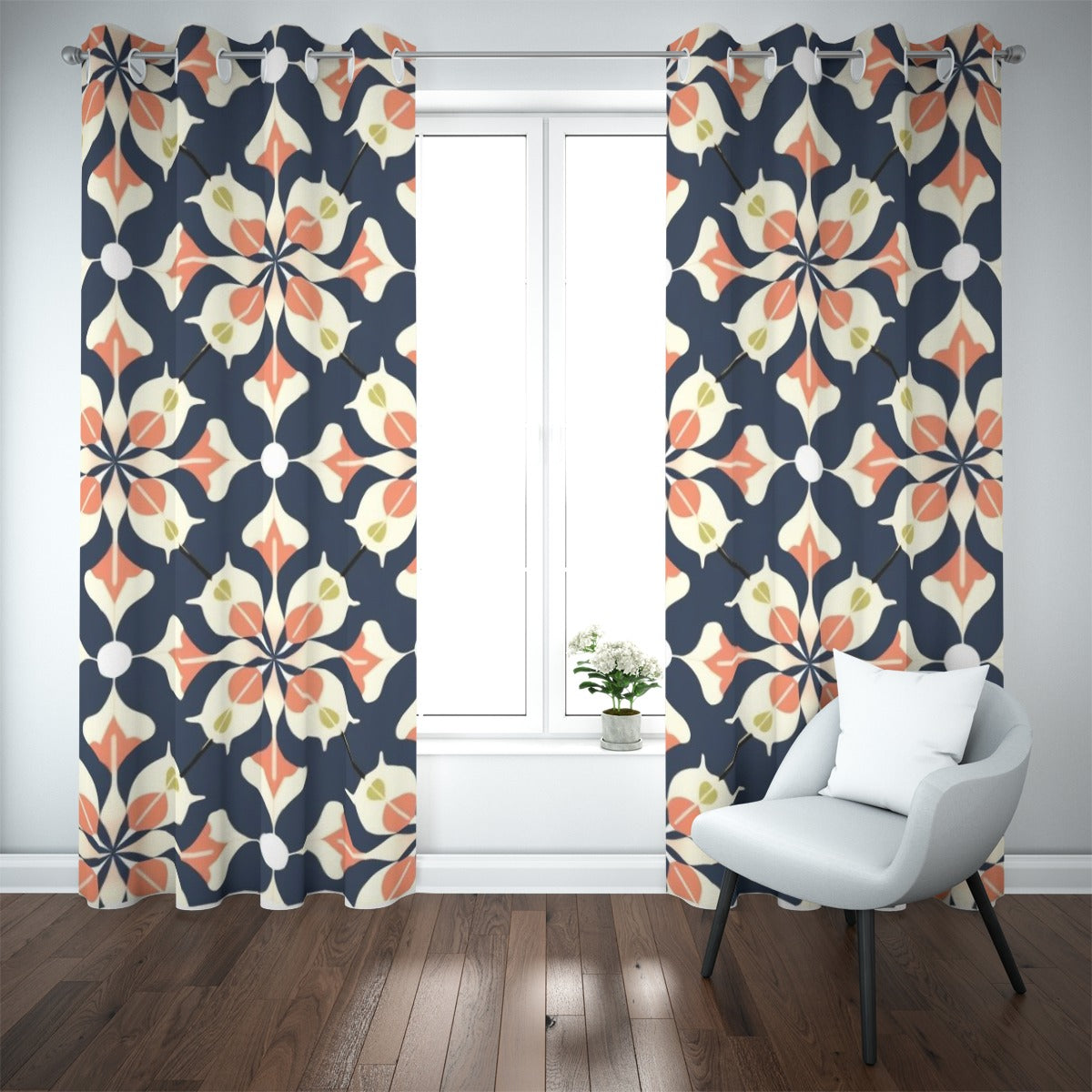 Ptahra B Floral Pattern Blackout Grommet Curtains