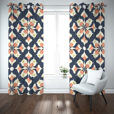 Ptahra B Floral Pattern Blackout Grommet Curtains