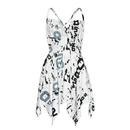 Ptahra B  Women's White with Black/Grey Lettering Slip Dress