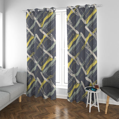 Ptahra Grey/yellow/White Line Pattern Blackout Grommet Curtains