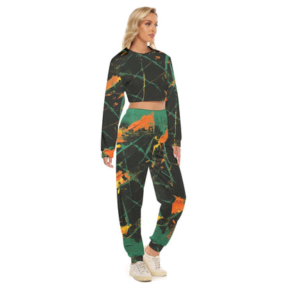 Ptahra B Women's Black/Green/Orange Crop Sweatshirt Suit