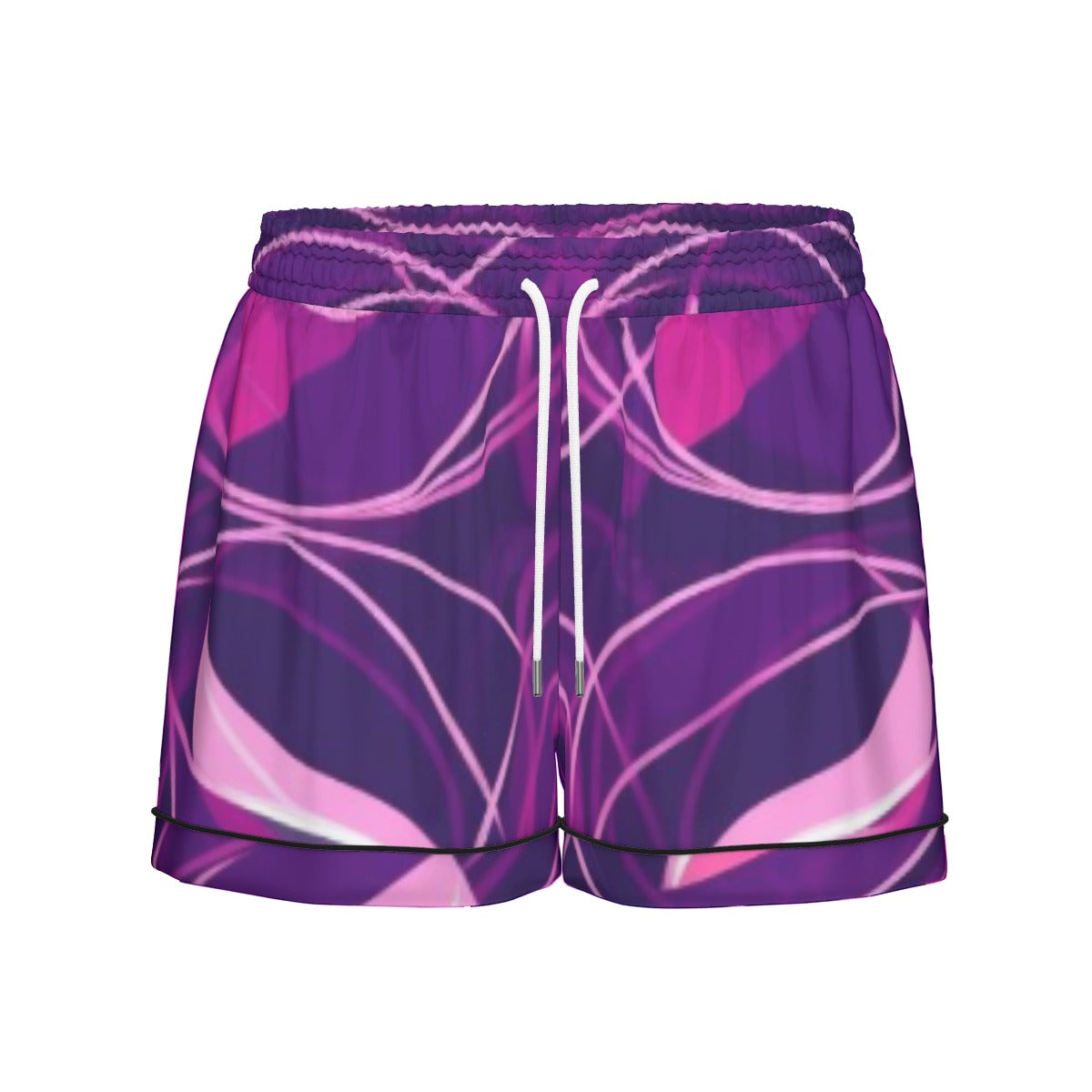 Ptahra B Purple Design Women's Imitation Silk Pajama Set With Short Sleeve