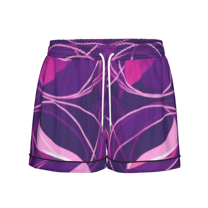 Ptahra B Purple Design Women's Imitation Silk Pajama Set With Short Sleeve