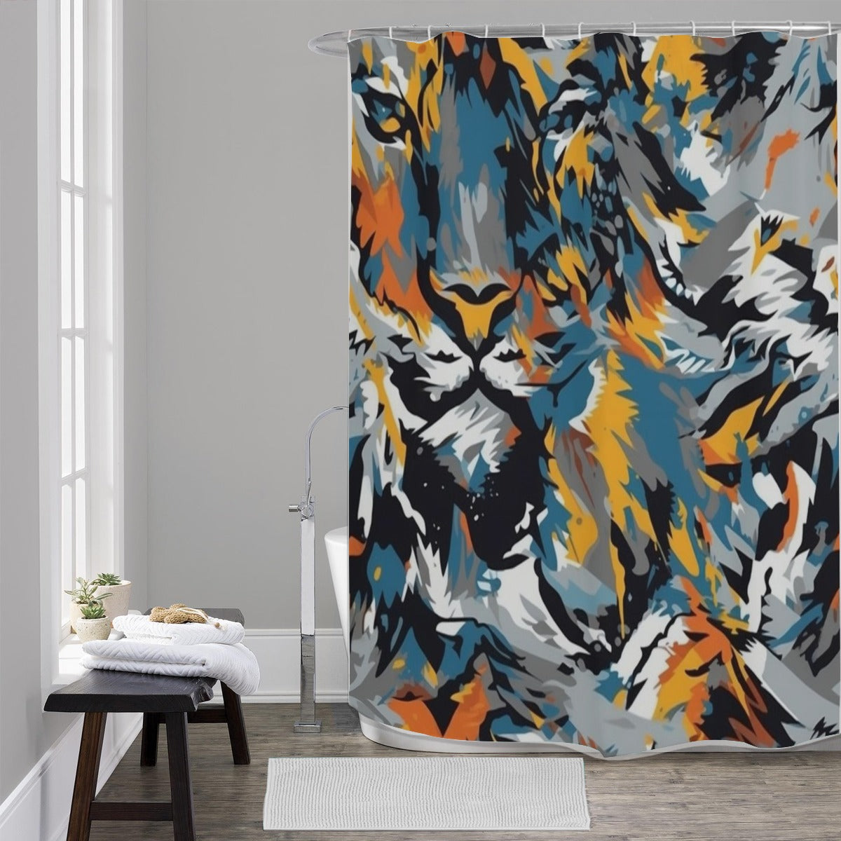 Ptahra B Multi-Color Lion/Art Design Shower Curtains