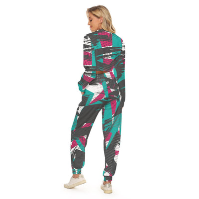 Ptahra B Women Faded Multi-Design Crop Sweatshirt Suit