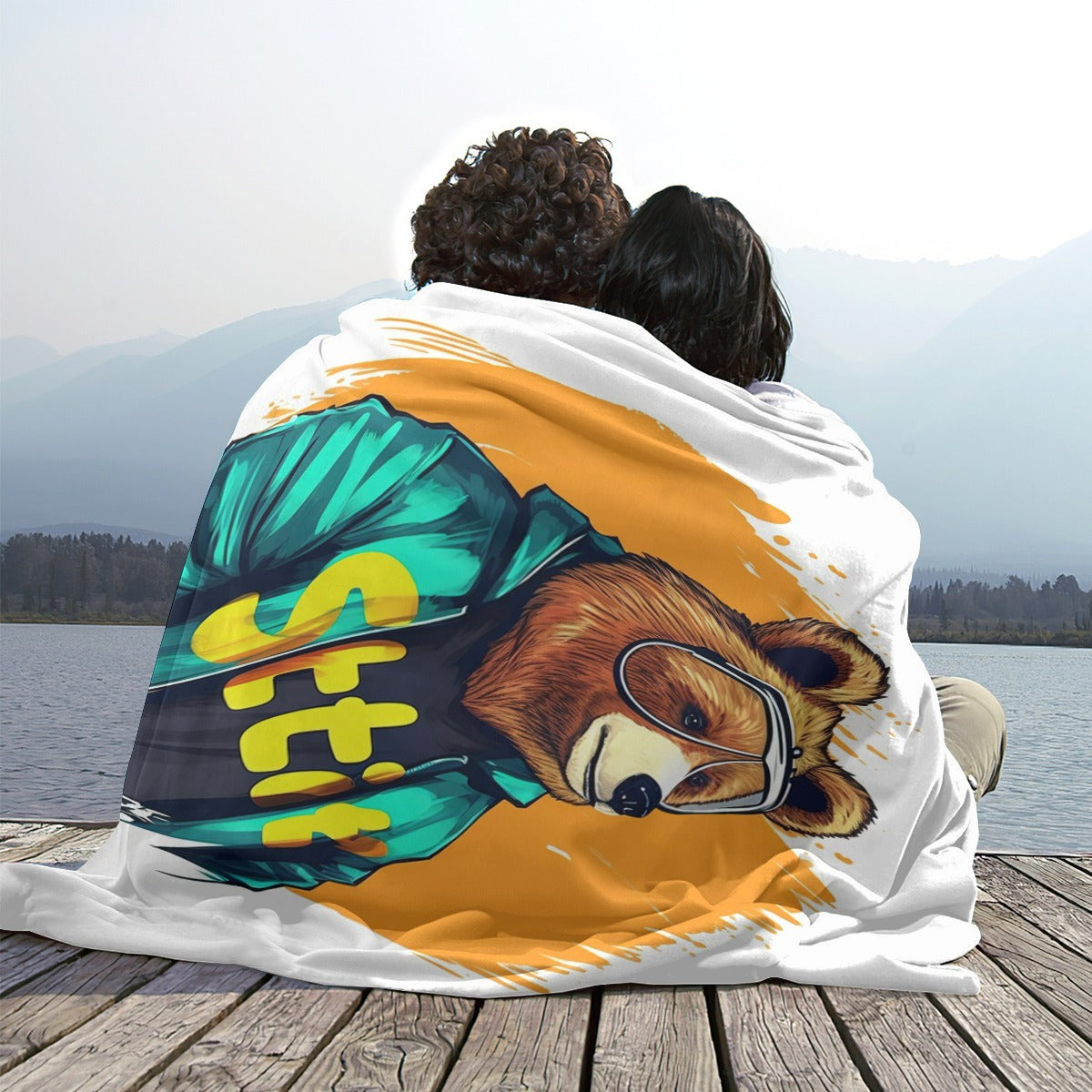 Ptahra White Cool Bear Single-Side Flannel Blanket