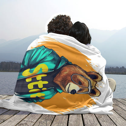 Ptahra White Cool Bear Single-Side Flannel Blanket