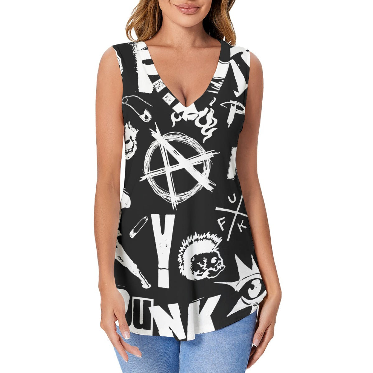 Ptahra B Women's Black/White Art Sports Vest|180GSM COTTON