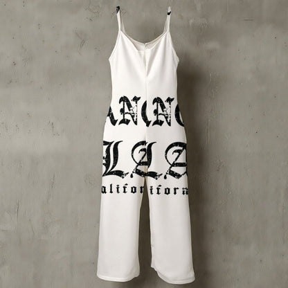 Ptahra B Women’s White/LA California Spaghetti Strap Wide-Leg Jumpsuit