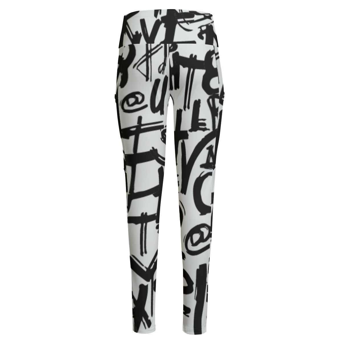 Ptahra B Women's Art Lettering High Waist Leggings With Side Pocket