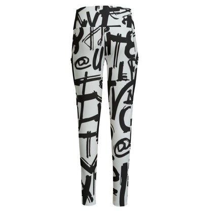 Ptahra B Women's Art Lettering High Waist Leggings With Side Pocket
