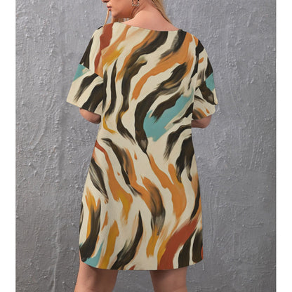 Ptahra B Women's Multi-Color Art Drop-Shoulder T-Shirt with Side Split and Shorts