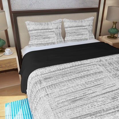 Ptahra B Grey Stroke Pattern Three Piece Duvet Bedding Set