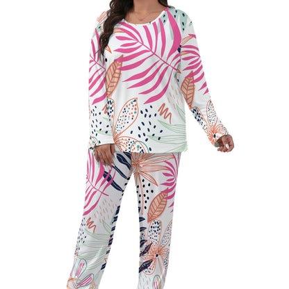 Ptahra Women’s White/Multi-Color Leaf Floral Loungewear Set