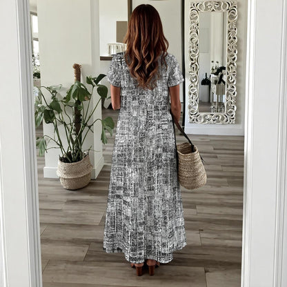Ptahra Women's Grey/White Pattern Long Dress