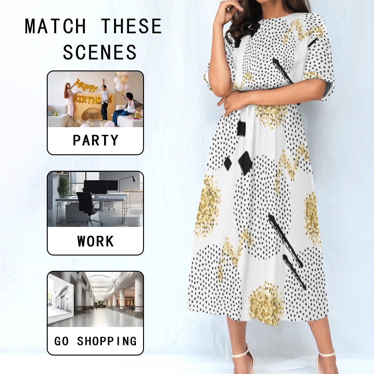 Ptahra B Women's Multi-Circle with Black Elastic Waist Dress