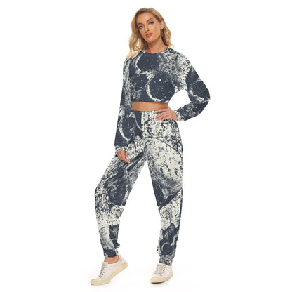 Ptahra B Women's Casual Art Crop Sweatshirt Suit