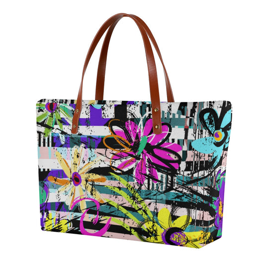 Ptahra B Women's Colorful Floral Art  Tote Bag | Diving Cloth