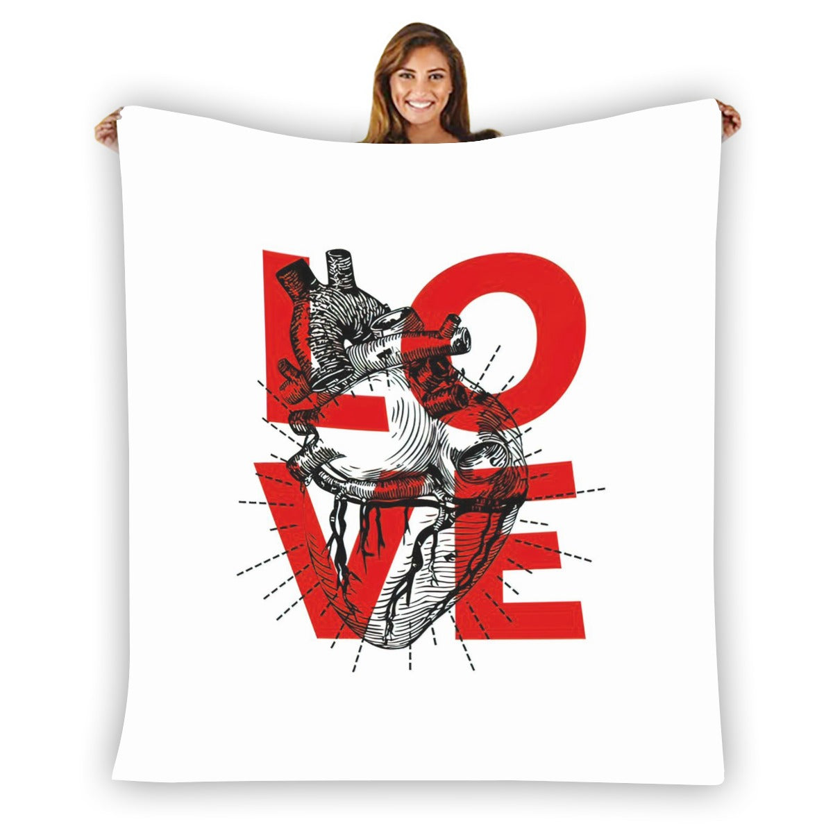 Ptahra White/Red LOVE Single-Side Flannel Blanket
