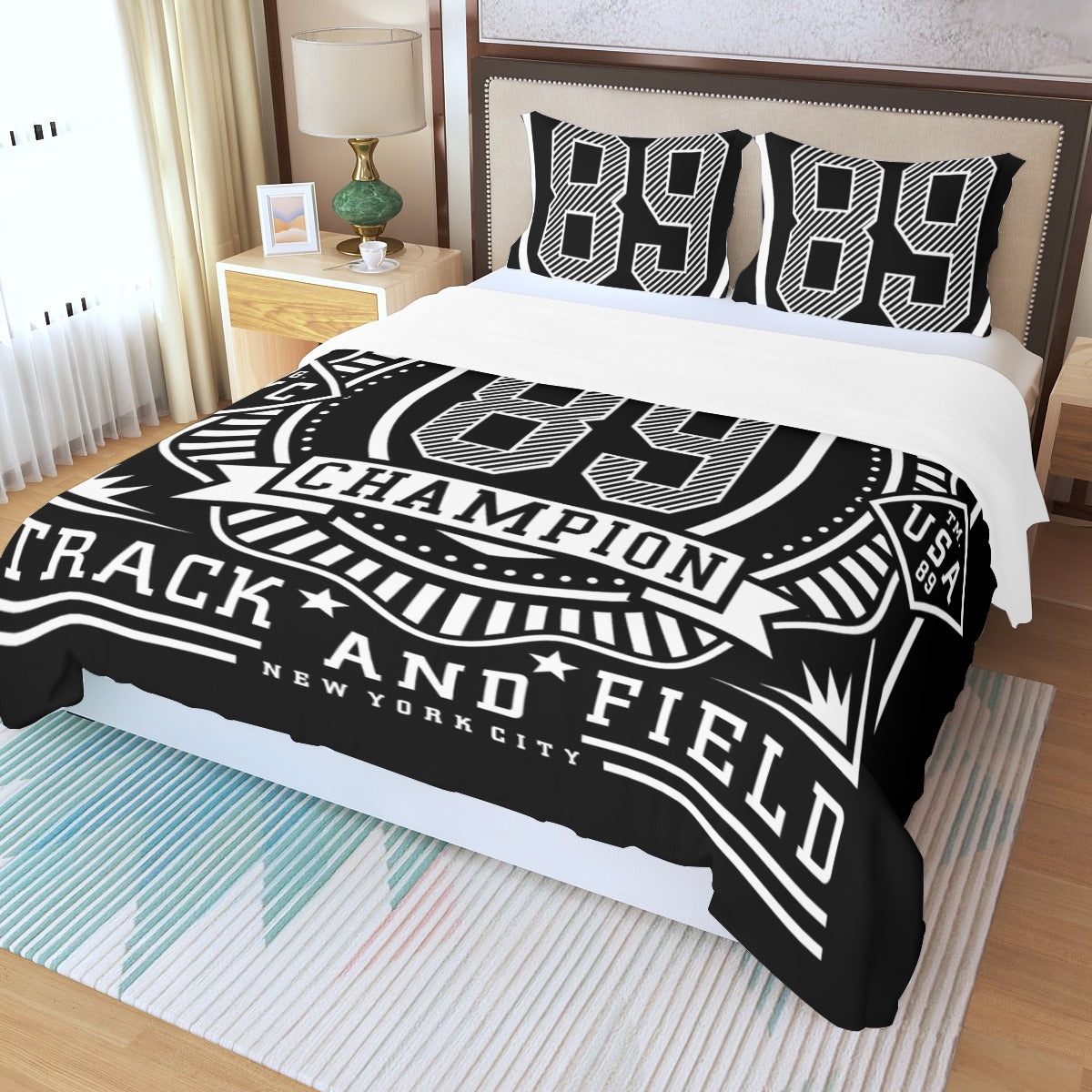 Ptahra Black/White 89 Champion New York Three Piece Duvet Bedding Set