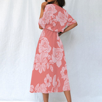 Ptahra B Women's Pink Floral Elastic Waist Dress