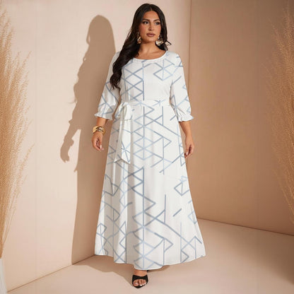 Ptahra Women’s White/Blue Design Maxi Dress