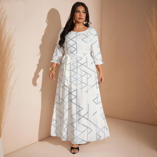 Ptahra Women’s White/Blue Design Maxi Dress