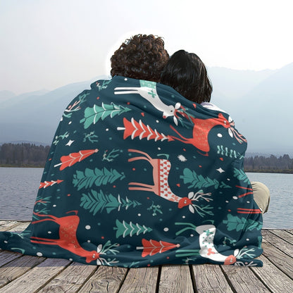 Ptahra Festive Holiday Deer Single-Side Flannel Blanket