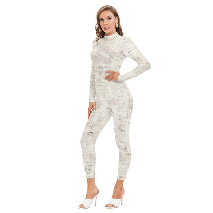 Ptahra B Women's Off-White Vintage look Long-sleeved High-neck Jumpsuit with Zipper