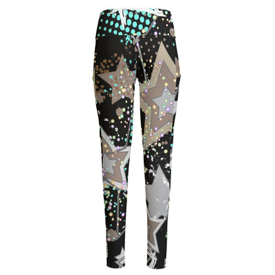 Ptahra B Women's Black/Star Design High Waist Leggings With Side Pocket