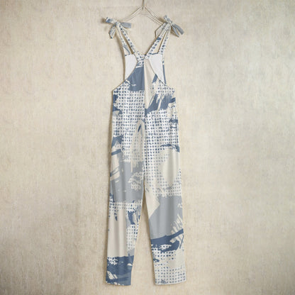 Ptahra B Women's Off White/Blue Paint Design Jumpsuit