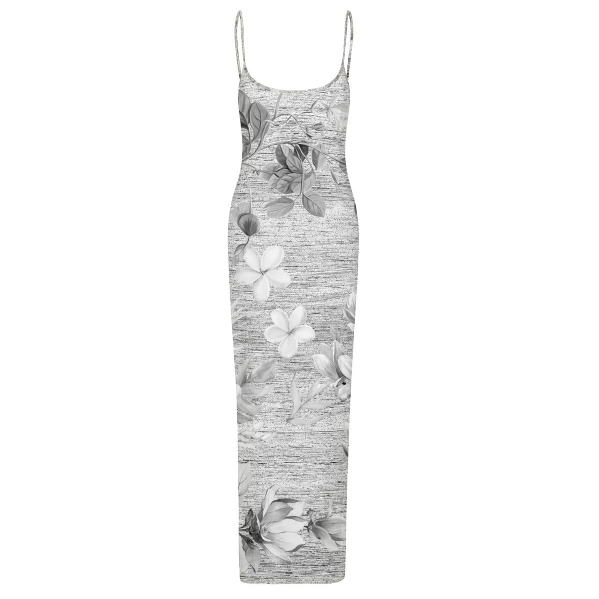 Ptahra B Women's Grey Floral Sheer Mesh Backless Spaghetti Strap Maxi Dress