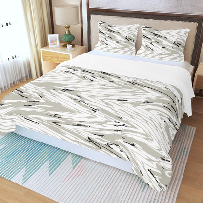 Ptahra B Grey/White Zigzag Art Style Three Piece Duvet Bedding Set