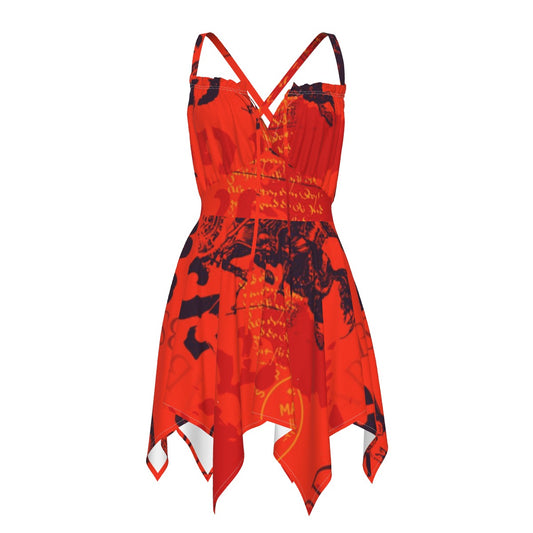 Ptahra B Women's Orangi/Red with Black Slip Dress