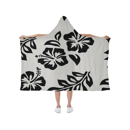 Ptahra B Light Grey/Black Floral Hooded blanket With Soft Fleece Lining