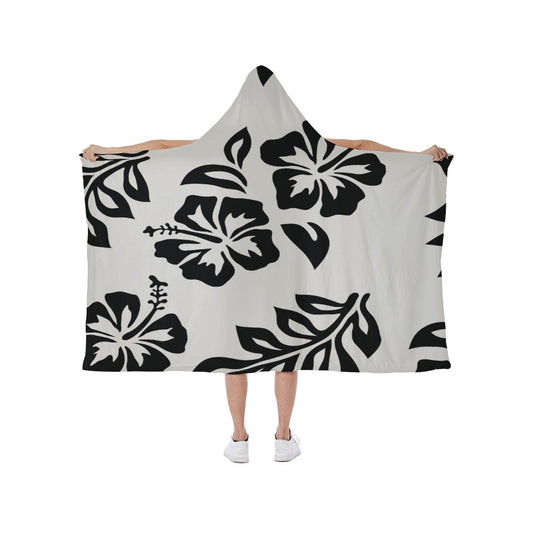 Ptahra B Light Grey/Black Floral Hooded blanket With Soft Fleece Lining
