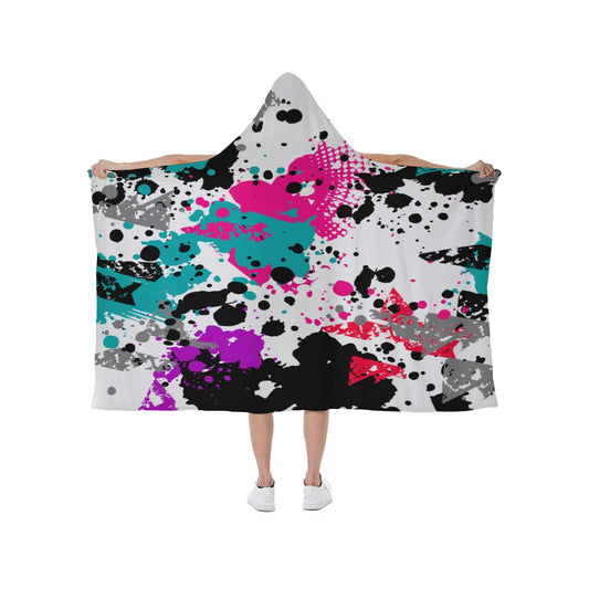 Ptahra B Splattered Paint Hooded blanket With Soft Fleece Lining