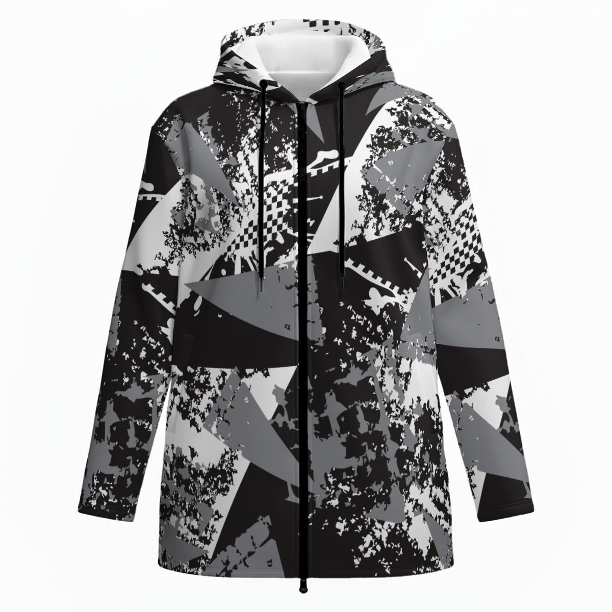 Ptahra Women’s White/Grey/Black Graphic Design Plush Lined Hoodie Jacket