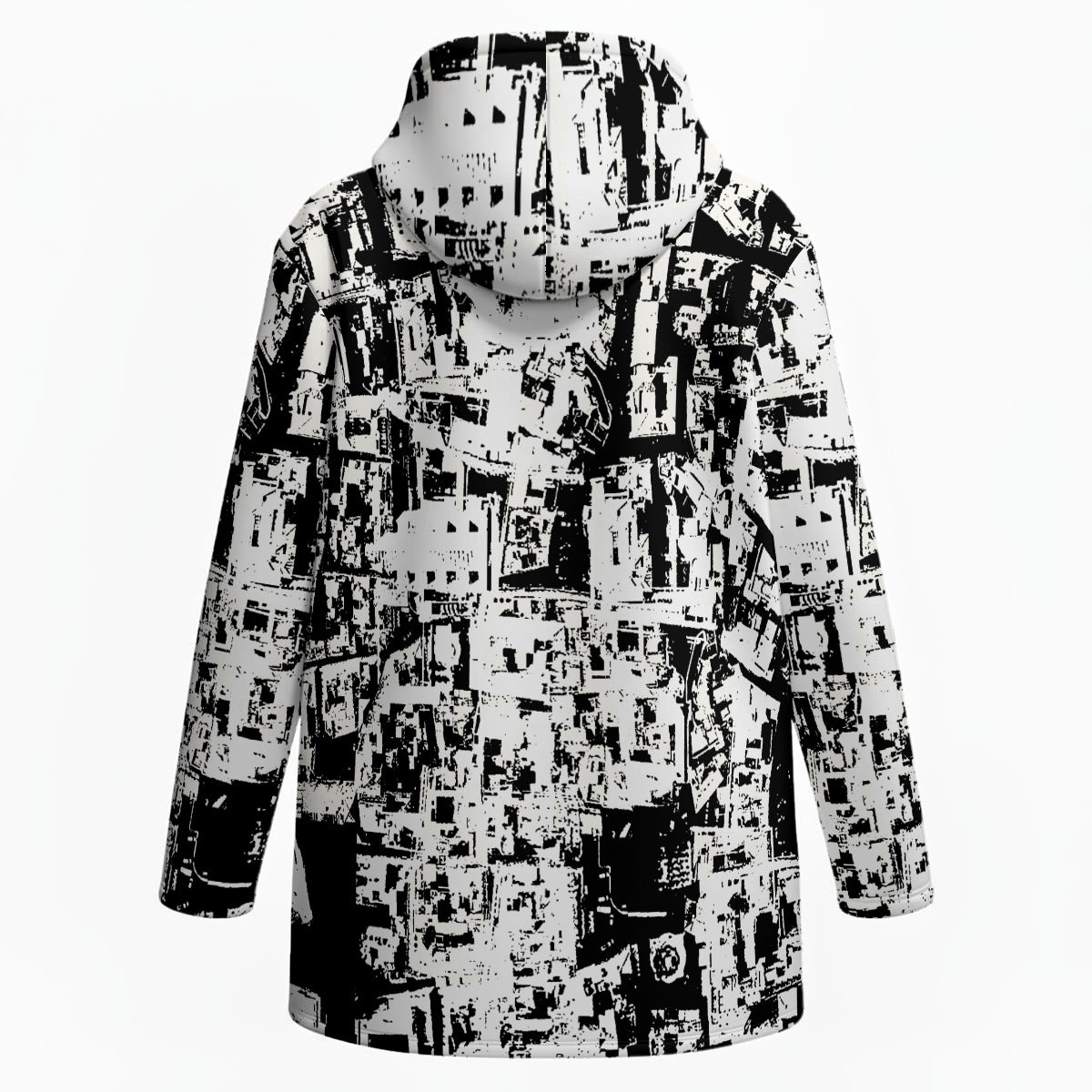 Ptahra Women’s Black/White Graphic Art Plush Lined Hoodie Jacket