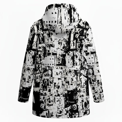 Ptahra Women’s Black/White Graphic Art Plush Lined Hoodie Jacket