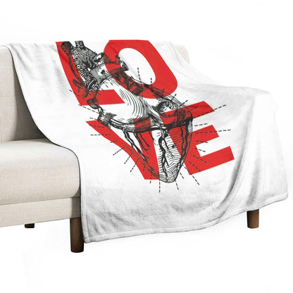 Ptahra White/Red LOVE Single-Side Flannel Blanket