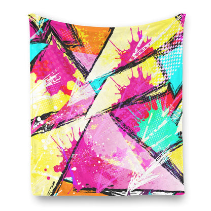 Ptahra Bright Color Comic Style Pattern Single-Side Flannel Blanket