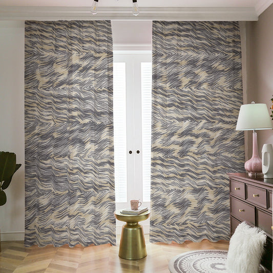 Ptahra B Squiggly Gey Line Pattern Blackout Curtains with Hooks