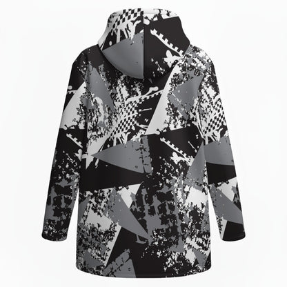 Ptahra Women’s White/Grey/Black Graphic Design Plush Lined Hoodie Jacket