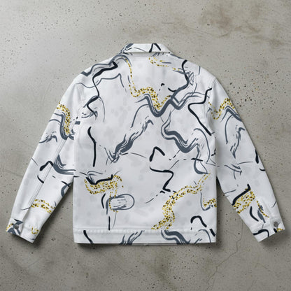 Ptahra Unisex White with Artistic Design Collared Jacket